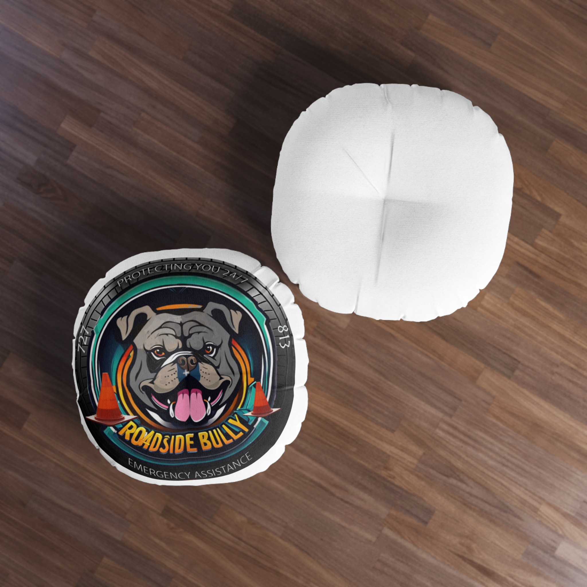 Roadside Bully Tufted Floor Pillow, Round - Fun Home Decor, Dog Lover Gift, Pet-Themed Accent, Cozy Seating, Emergency Assistance - Image 3